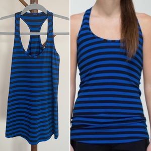 LULULEMON Cool Racerback Apex Stripe Baroque Blue Black Size 6 Luon Light